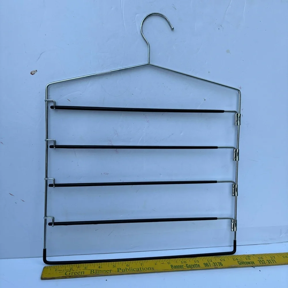 2 Metal No Slip PANT HANGERS Swing Arm 5 Tier Closet Organizer Space-saver